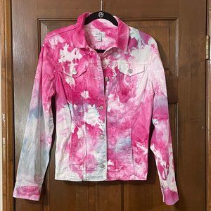 Croft & Barrow Women's Size Small Custom Tie-Dyed Pink/White Denim Jacket (NWOT)